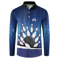 Custom Galaxy Bowling Button Sweatshirt with Striking Pins and Ball Design - Wonder Print Shop