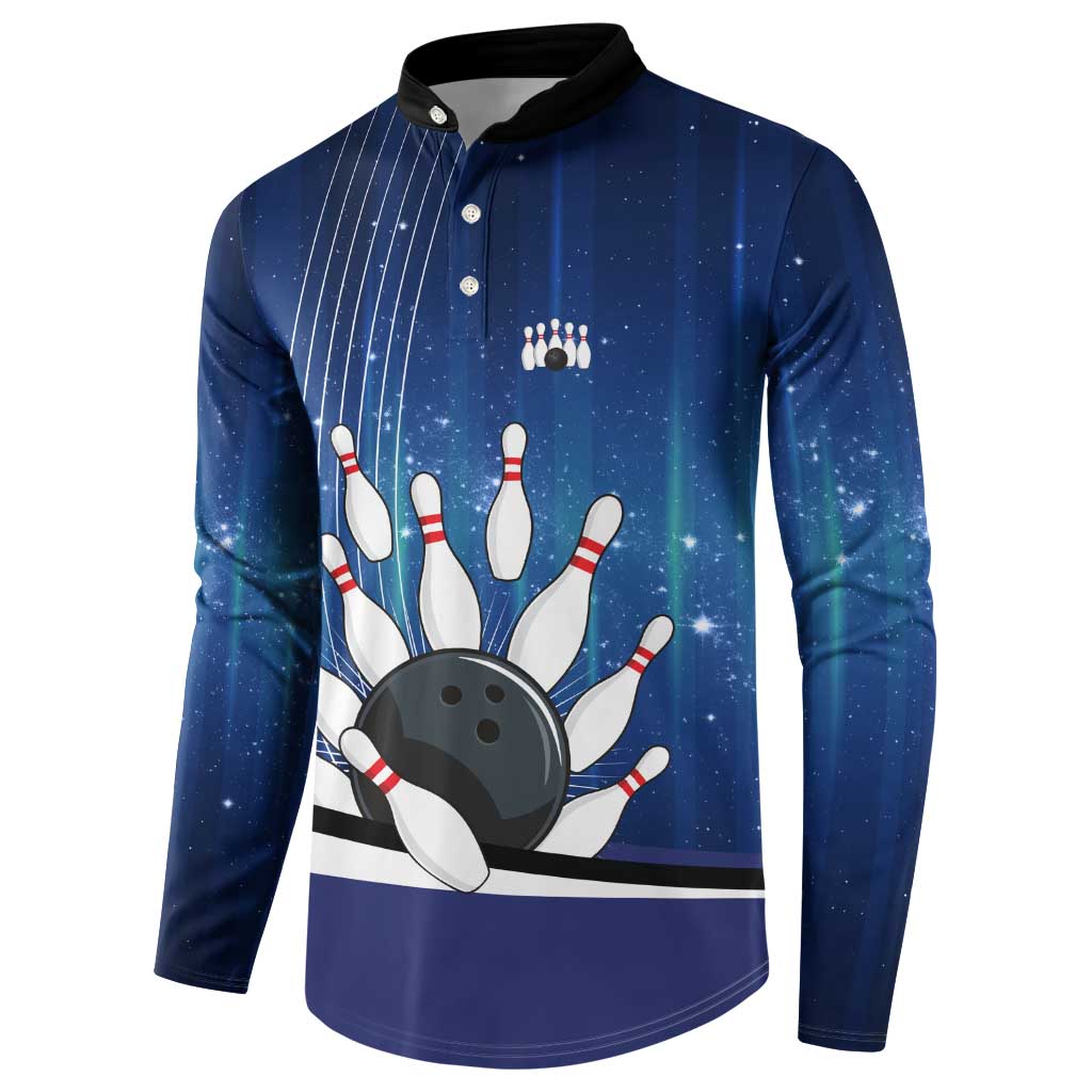 Custom Galaxy Bowling Button Sweatshirt with Striking Pins and Ball Design - Wonder Print Shop