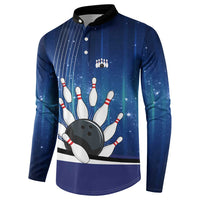 Custom Galaxy Bowling Button Sweatshirt with Striking Pins and Ball Design - Wonder Print Shop