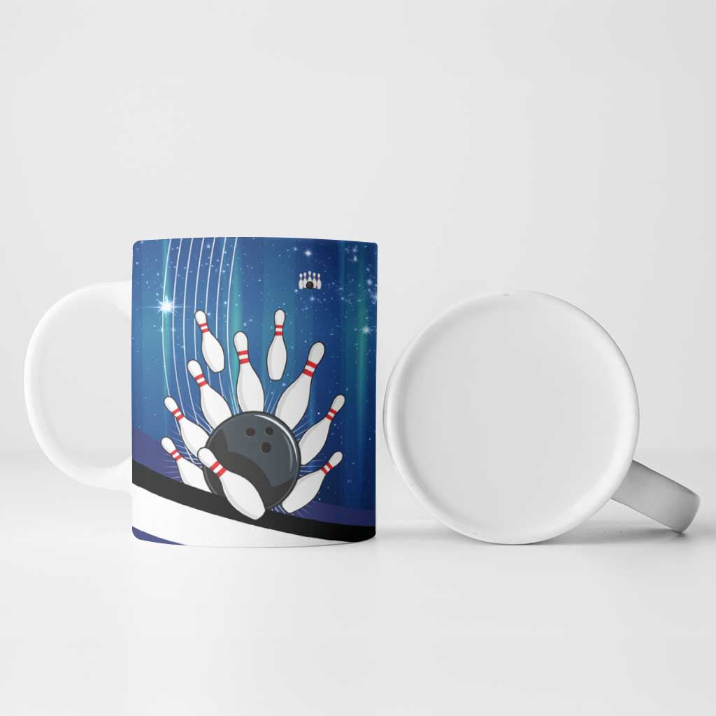 Custom Galaxy Bowling Ceramic Mug with Striking Pins and Ball Design - Wonder Print Shop