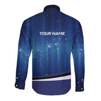 Custom Galaxy Bowling Long Sleeve Button Shirt with Striking Pins and Ball Design - Wonder Print Shop