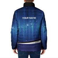 Custom Galaxy Bowling Padded Jacket with Striking Pins and Ball Design - Wonder Print Shop