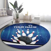 Custom Galaxy Bowling Round Carpet with Striking Pins and Ball Design - Wonder Print Shop