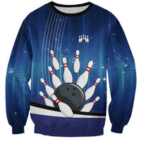 Custom Galaxy Bowling Sweatshirt with Striking Pins and Ball Design - Wonder Print Shop