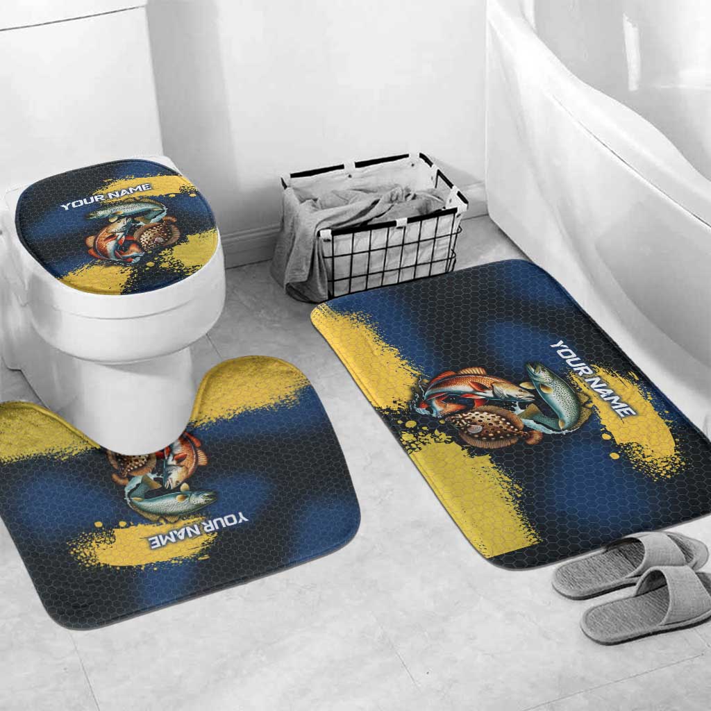 Custom Camo Redfish Bathroom Set with Colorful Fish Design, Yellow Splatter Pattern - Wonder Print Shop