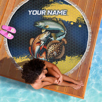 Custom Camo Redfish Beach Blanket with Colorful Fish Design, Yellow Splatter Pattern - Wonder Print Shop