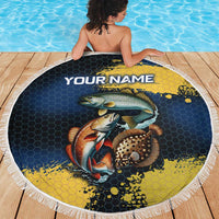 Custom Camo Redfish Beach Blanket with Colorful Fish Design, Yellow Splatter Pattern - Wonder Print Shop