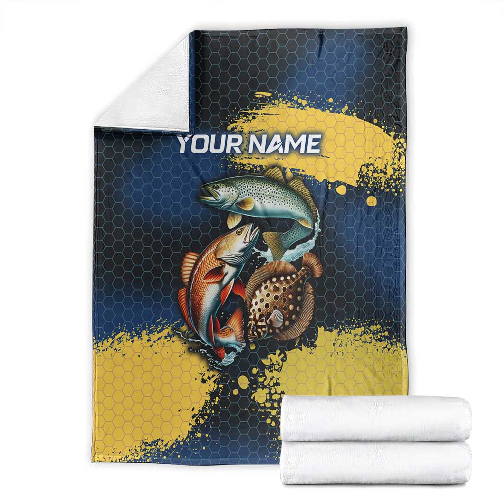 Custom Camo Redfish Blanket with Colorful Fish Design, Yellow Splatter Pattern - Wonder Print Shop