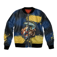 Custom Camo Redfish Bomber Jacket with Colorful Fish Design, Yellow Splatter Pattern - Wonder Print Shop