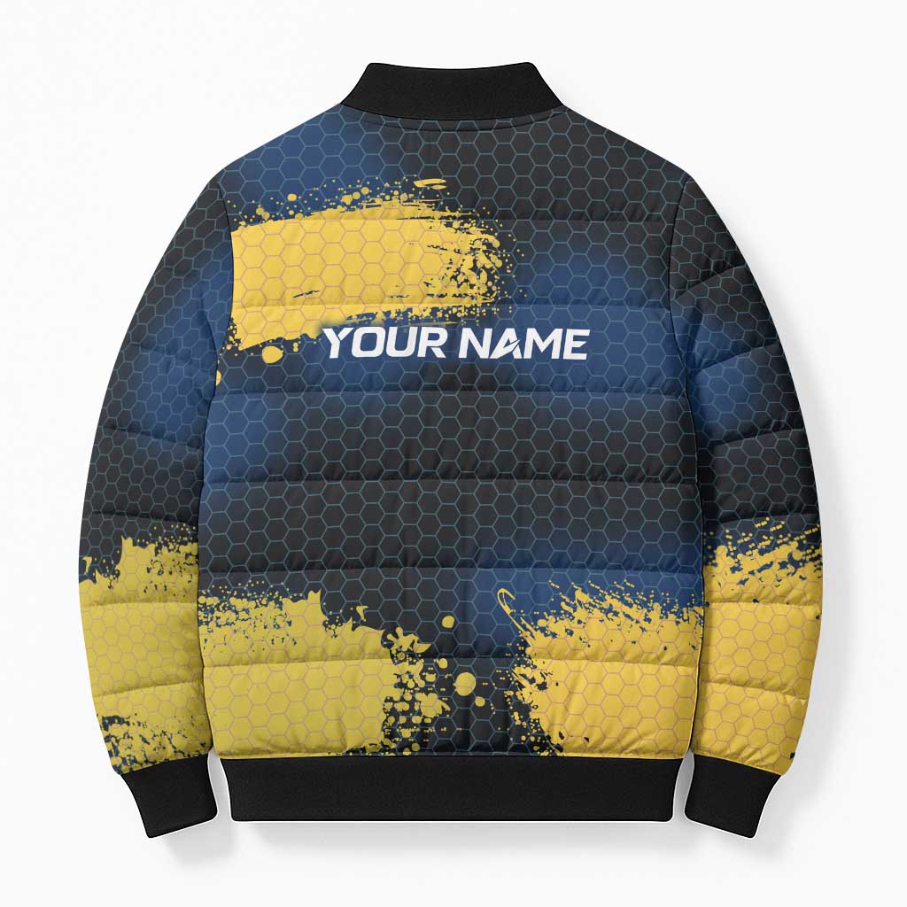 Custom Camo Redfish Bomber Puffer Jacket with Colorful Fish Design, Yellow Splatter Pattern - Wonder Print Shop
