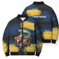 Custom Camo Redfish Bomber Puffer Jacket with Colorful Fish Design, Yellow Splatter Pattern - Wonder Print Shop