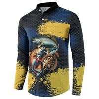 Custom Camo Redfish Button Sweatshirt with Colorful Fish Design, Yellow Splatter Pattern - Wonder Print Shop