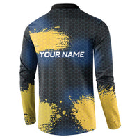 Custom Camo Redfish Button Sweatshirt with Colorful Fish Design, Yellow Splatter Pattern - Wonder Print Shop