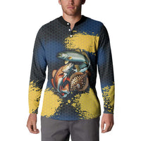 Custom Camo Redfish Button Sweatshirt with Colorful Fish Design, Yellow Splatter Pattern - Wonder Print Shop