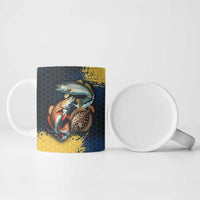 Custom Camo Redfish Ceramic Mug with Colorful Fish Design, Yellow Splatter Pattern - Wonder Print Shop