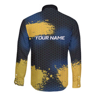 Custom Camo Redfish Long Sleeve Button Shirt with Colorful Fish Design, Yellow Splatter Pattern - Wonder Print Shop