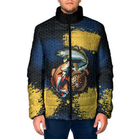 Custom Camo Redfish Padded Jacket with Colorful Fish Design, Yellow Splatter Pattern - Wonder Print Shop