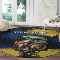 Custom Camo Redfish Round Carpet with Colorful Fish Design, Yellow Splatter Pattern - Wonder Print Shop