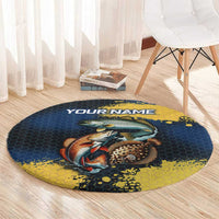 Custom Camo Redfish Round Carpet with Colorful Fish Design, Yellow Splatter Pattern - Wonder Print Shop
