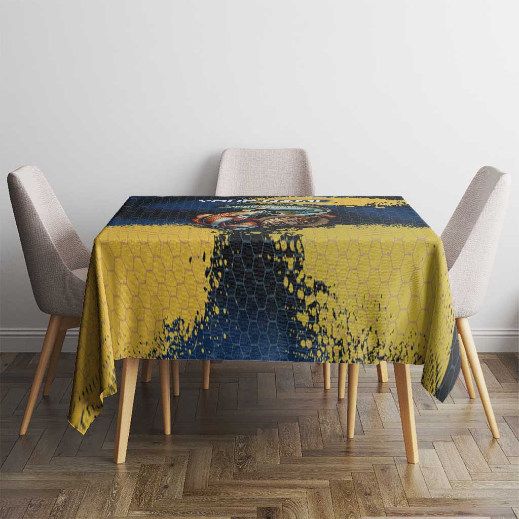 Custom Camo Redfish Tablecloth with Colorful Fish Design, Yellow Splatter Pattern - Wonder Print Shop