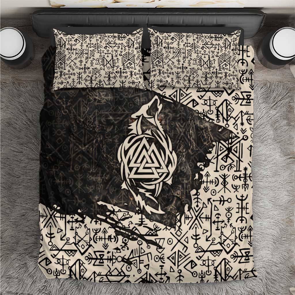 Fenrir Bedding Set with Norse Symbols and Howling Wolf Viking Mythology Tribute - Wonder Print Shop