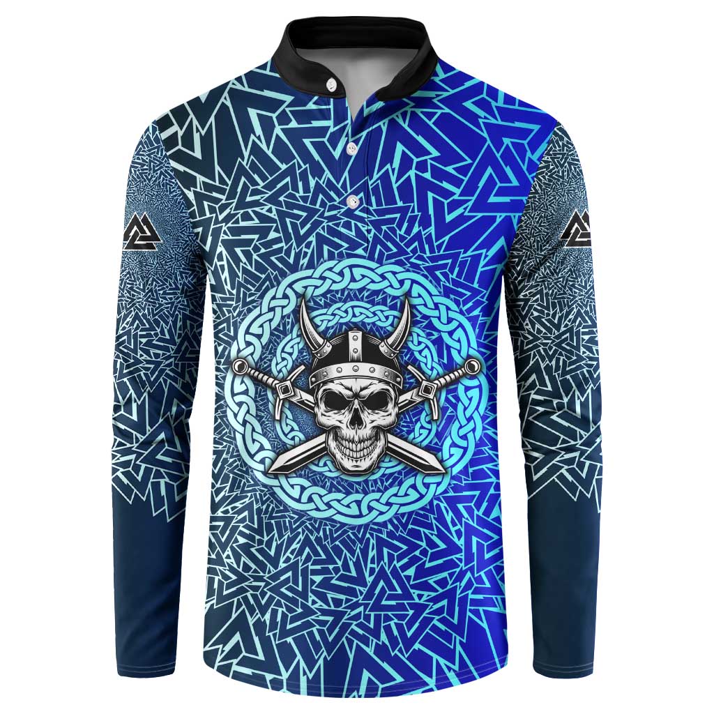 Viking Skull Button Sweatshirt with Horned Helmet and Swords Nordic Warrior Tribute - Wonder Print Shop