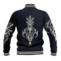 Runic Skull Baseball Jacket with Nordic Symbols and Knot Pattern Viking Heritage Tribute - Wonder Print Shop