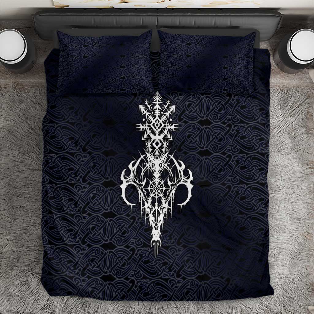 Runic Skull Bedding Set with Nordic Symbols and Knot Pattern Viking Heritage Tribute - Wonder Print Shop