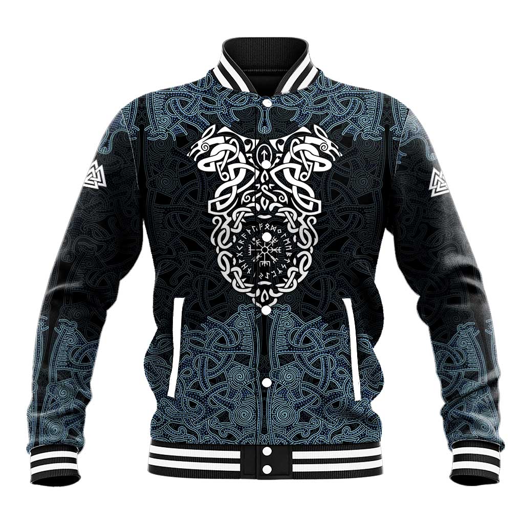 Viking Vegvisir Symbol Baseball Jacket with Runes and Intricate Knotwork Norse Protection Tribute - Wonder Print Shop