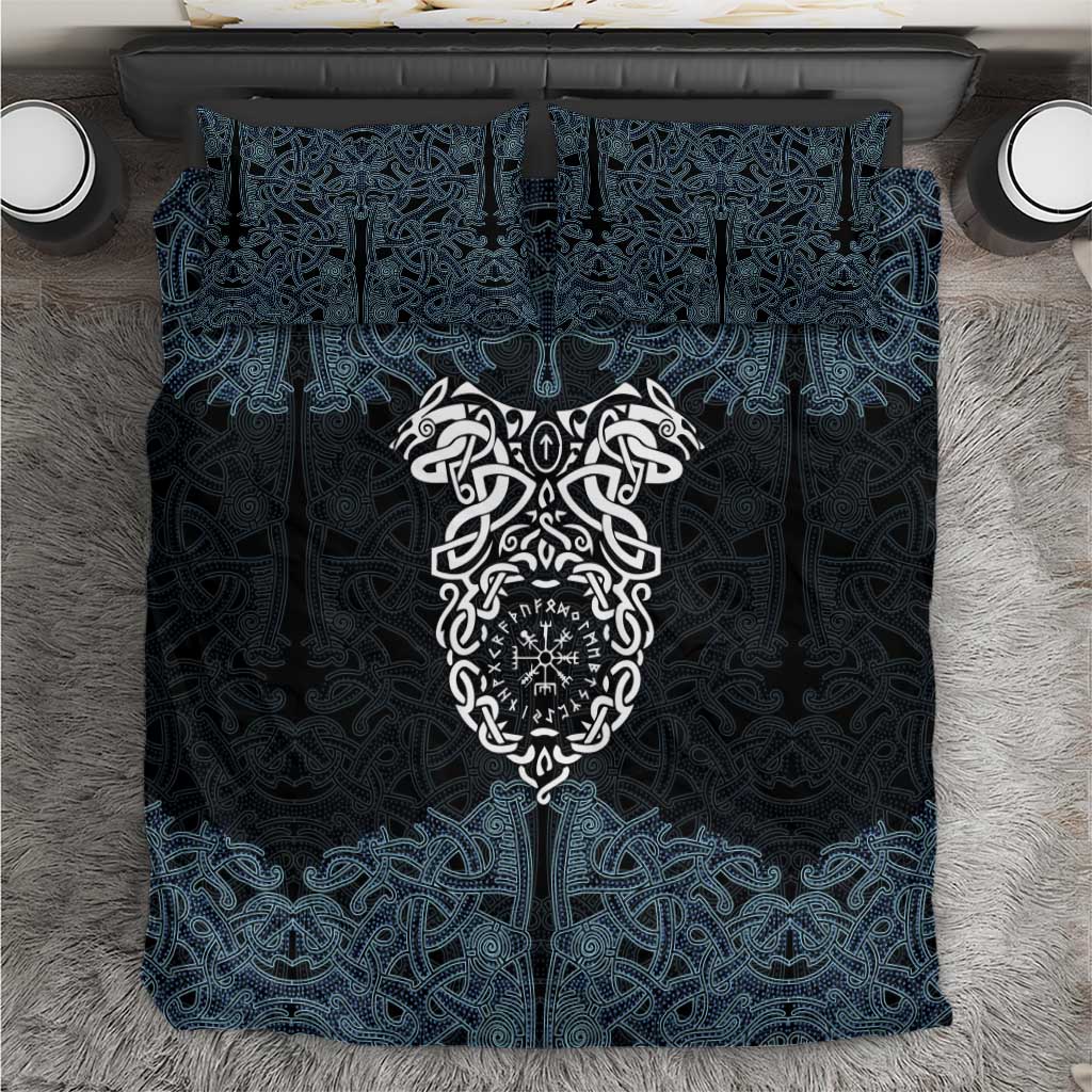 Viking Vegvisir Symbol Bedding Set with Runes and Intricate Knotwork Norse Protection Tribute - Wonder Print Shop