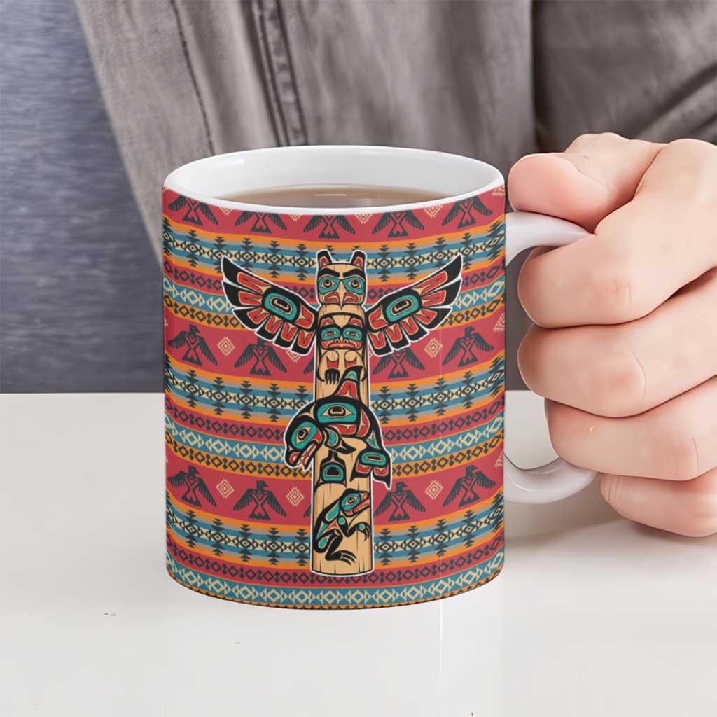 Thunderbird Totem Ceramic Mug Native American Geometric Tribal - Pacific Northwest Indigenous Art - Wonder Print Shop
