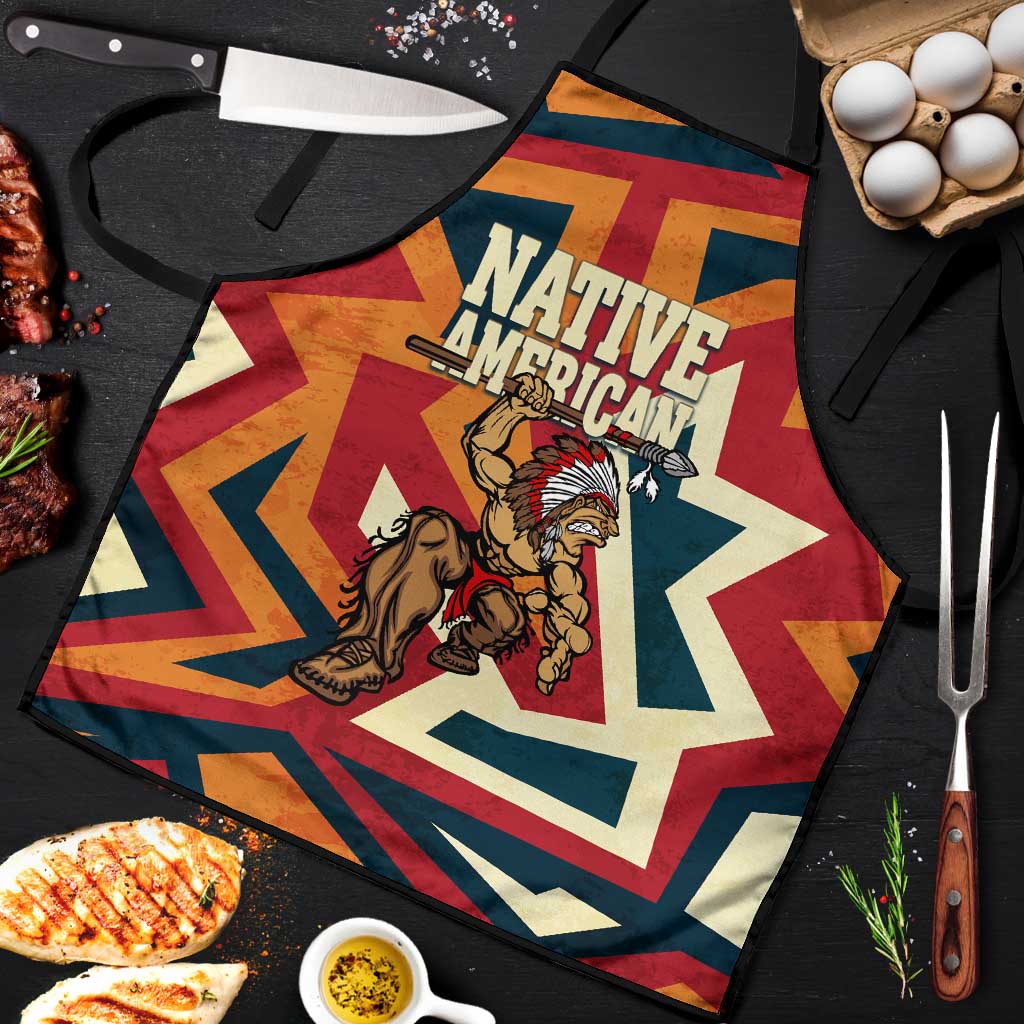 Native American Warrior Apron with Tribal Geometric Pattern Bold Sunset Mountain - Wonder Print Shop