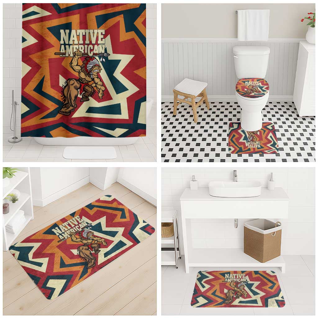 Native American Warrior Bathroom Set with Tribal Geometric Pattern Bold Sunset Mountain - Wonder Print Shop