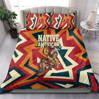 Native American Warrior Bedding Set with Tribal Geometric Pattern Bold Sunset Mountain - Wonder Print Shop