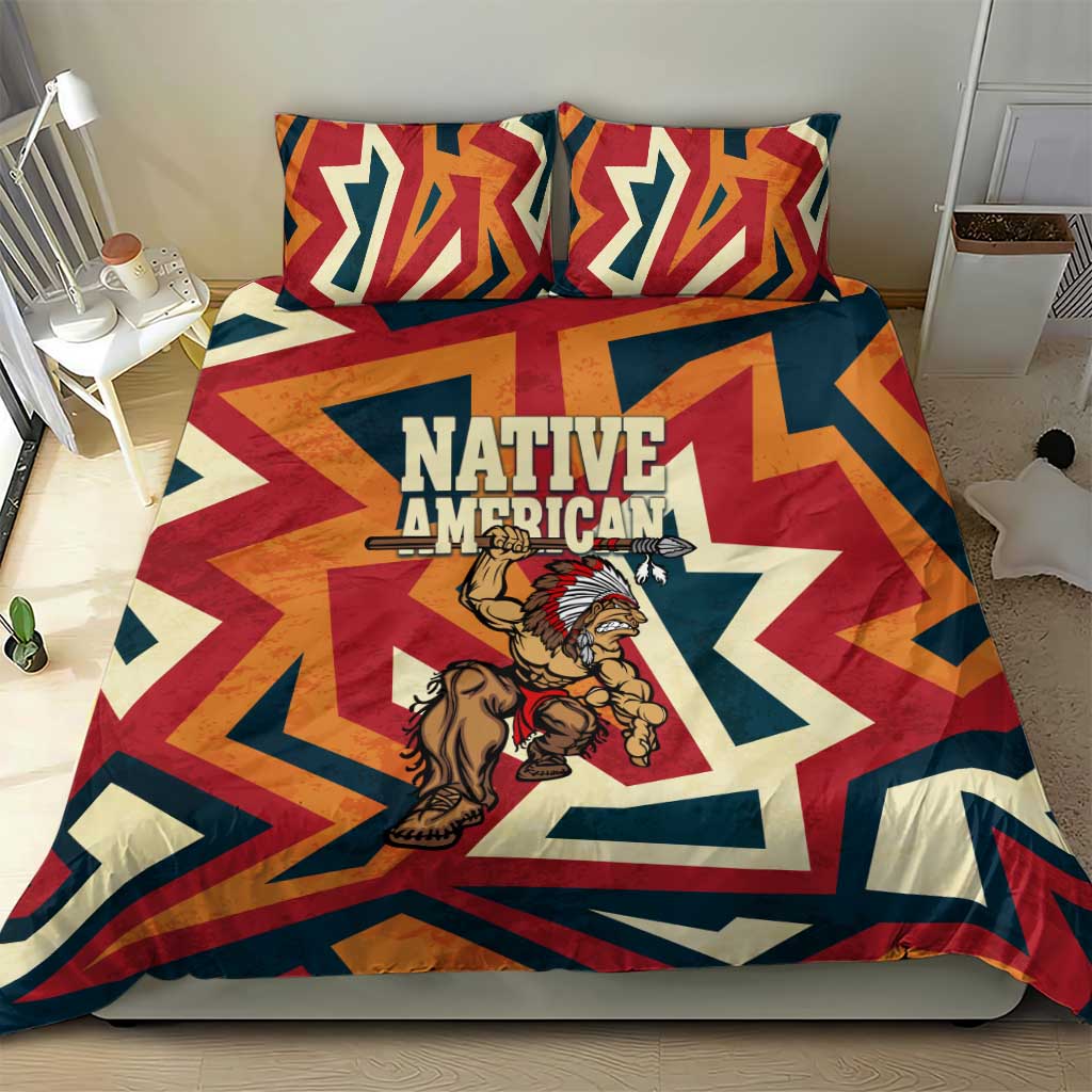 Native American Warrior Bedding Set with Tribal Geometric Pattern Bold Sunset Mountain - Wonder Print Shop