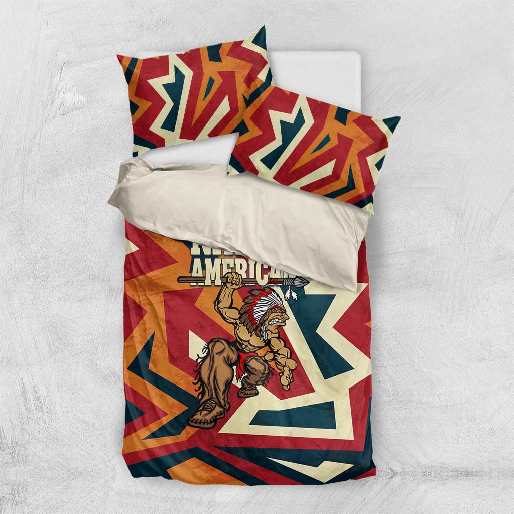 Native American Warrior Bedding Set with Tribal Geometric Pattern Bold Sunset Mountain - Wonder Print Shop