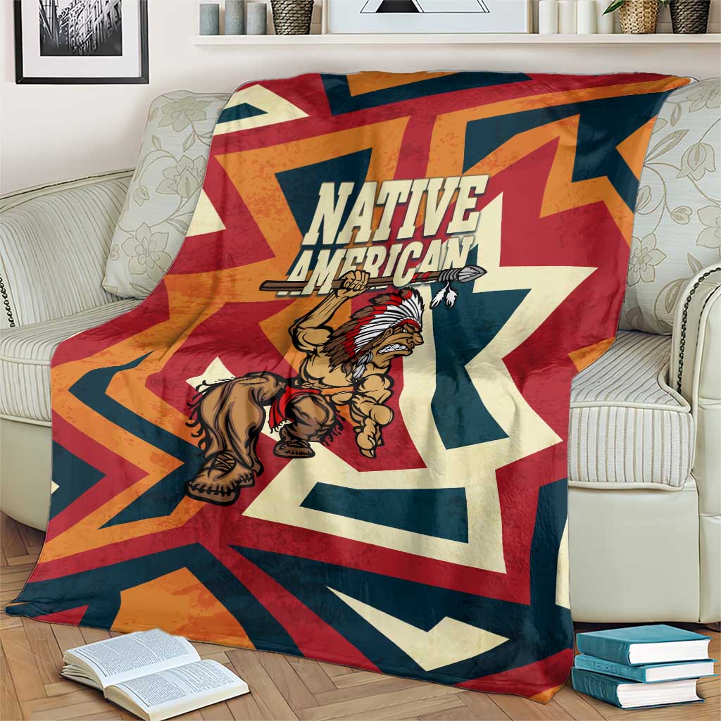 Native American Warrior Blanket with Tribal Geometric Pattern Bold Sunset Mountain - Wonder Print Shop