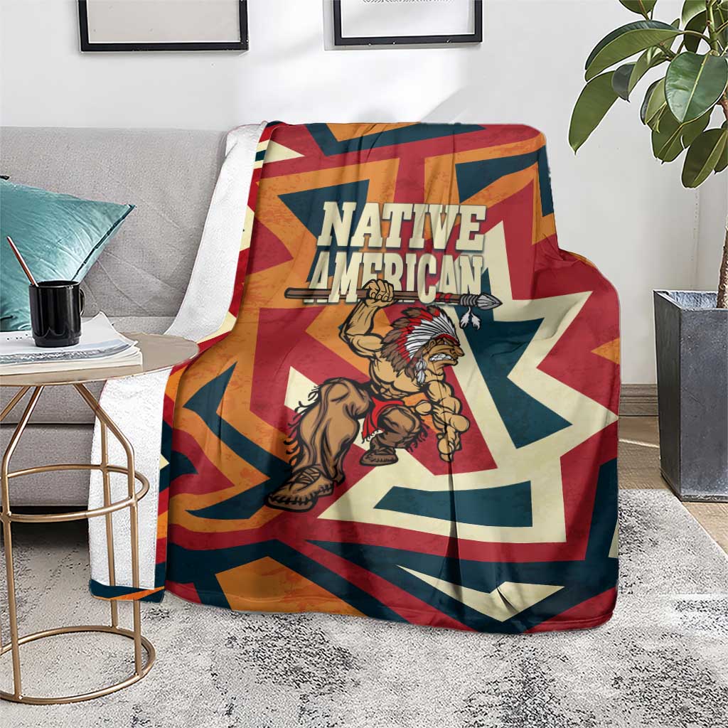 Native American Warrior Blanket with Tribal Geometric Pattern Bold Sunset Mountain - Wonder Print Shop