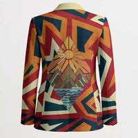 Native American Warrior Blazer with Tribal Geometric Pattern Bold Sunset Mountain - Wonder Print Shop