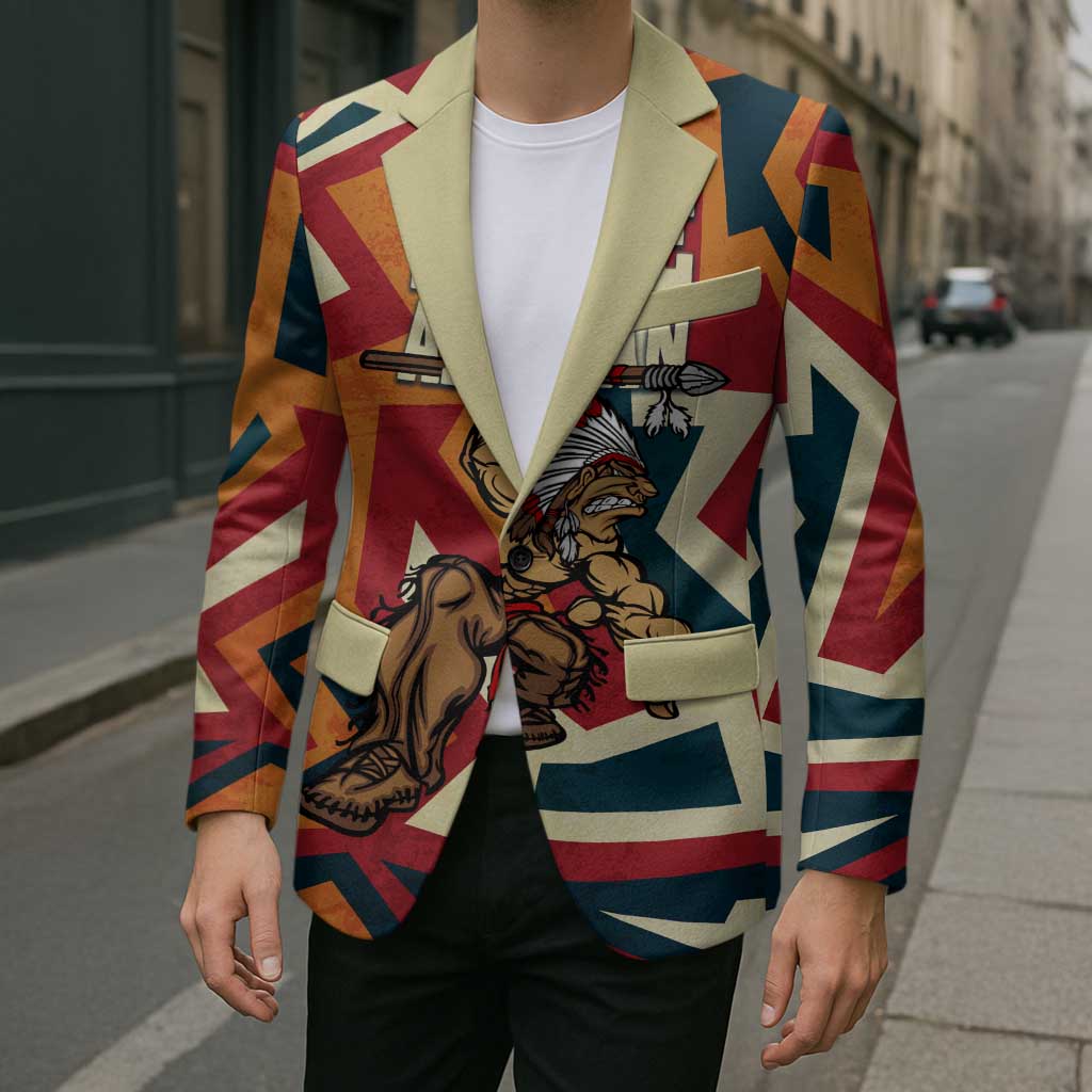 Native American Warrior Blazer with Tribal Geometric Pattern Bold Sunset Mountain - Wonder Print Shop