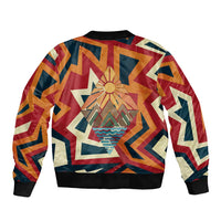Native American Warrior Bomber Jacket with Tribal Geometric Pattern Bold Sunset Mountain - Wonder Print Shop