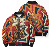 Native American Warrior Bomber Puffer Jacket with Tribal Geometric Pattern Bold Sunset Mountain - Wonder Print Shop