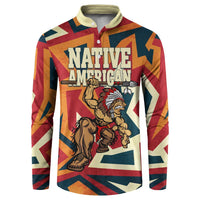 Native American Warrior Button Sweatshirt with Tribal Geometric Pattern Bold Sunset Mountain - Wonder Print Shop