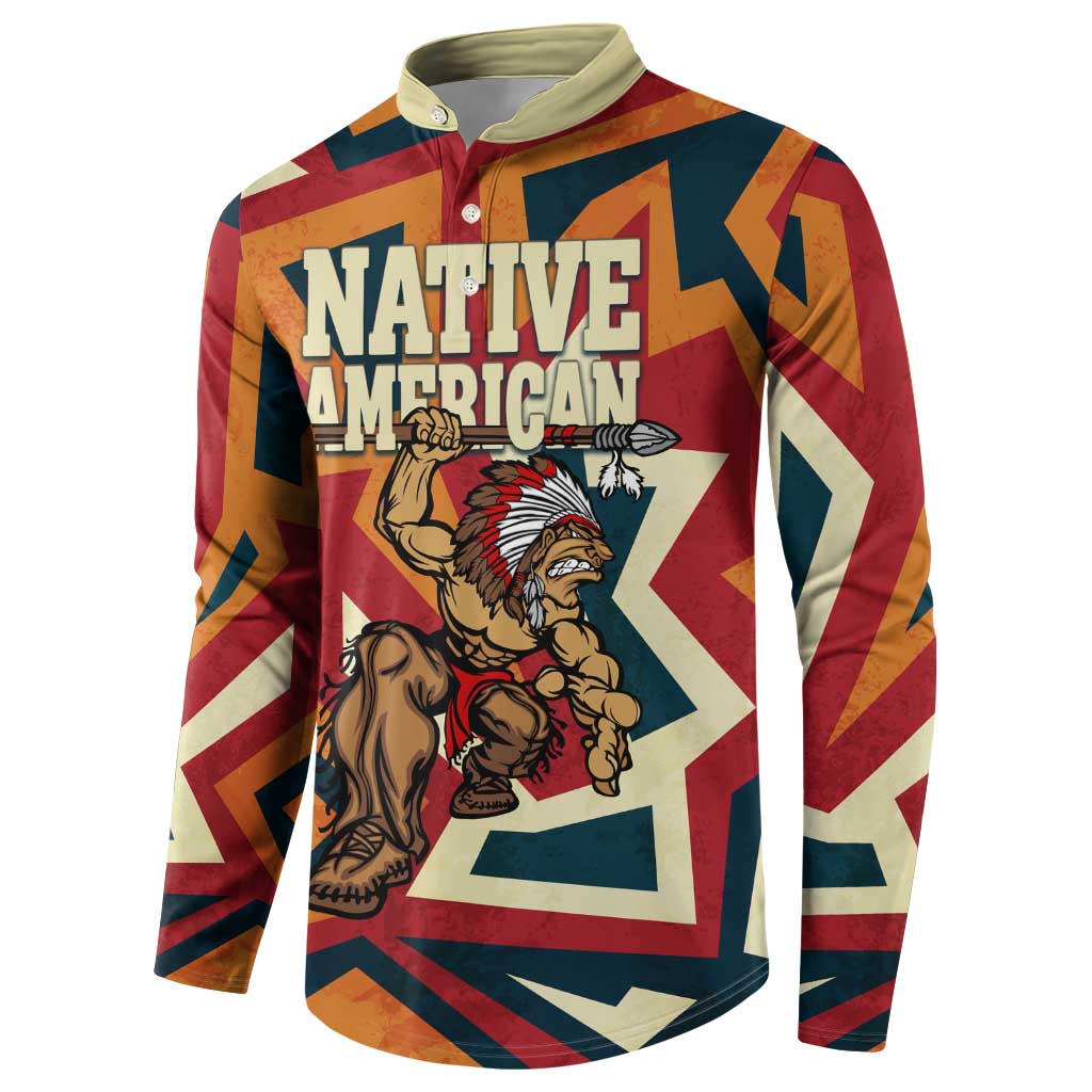 Native American Warrior Button Sweatshirt with Tribal Geometric Pattern Bold Sunset Mountain - Wonder Print Shop