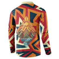 Native American Warrior Button Sweatshirt with Tribal Geometric Pattern Bold Sunset Mountain - Wonder Print Shop