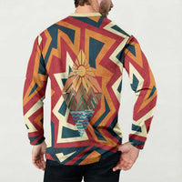 Native American Warrior Button Sweatshirt with Tribal Geometric Pattern Bold Sunset Mountain - Wonder Print Shop