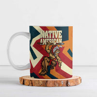 Native American Warrior Ceramic Mug with Tribal Geometric Pattern Bold Sunset Mountain - Wonder Print Shop