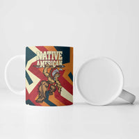Native American Warrior Ceramic Mug with Tribal Geometric Pattern Bold Sunset Mountain - Wonder Print Shop