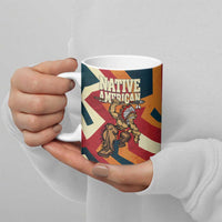 Native American Warrior Ceramic Mug with Tribal Geometric Pattern Bold Sunset Mountain - Wonder Print Shop