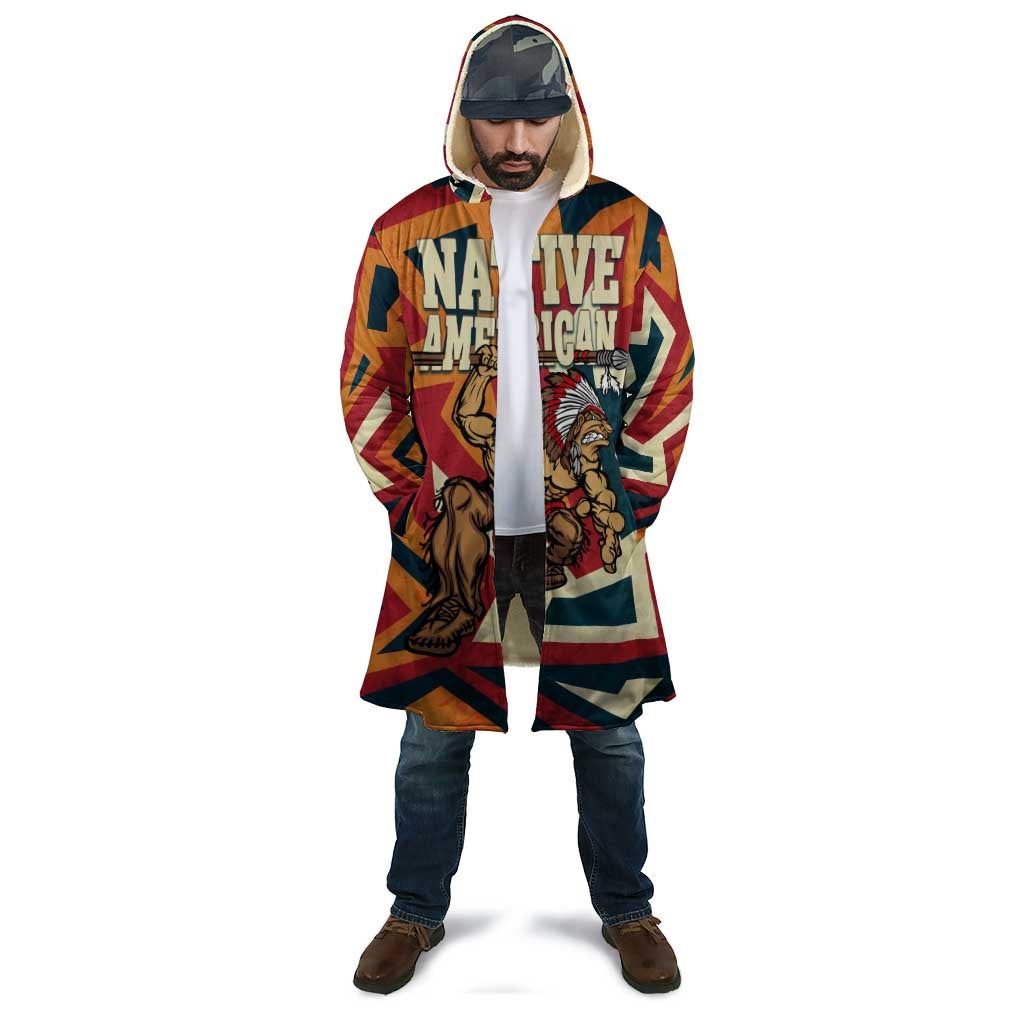 Native American Warrior Cloak with Tribal Geometric Pattern Bold Sunset Mountain - Wonder Print Shop